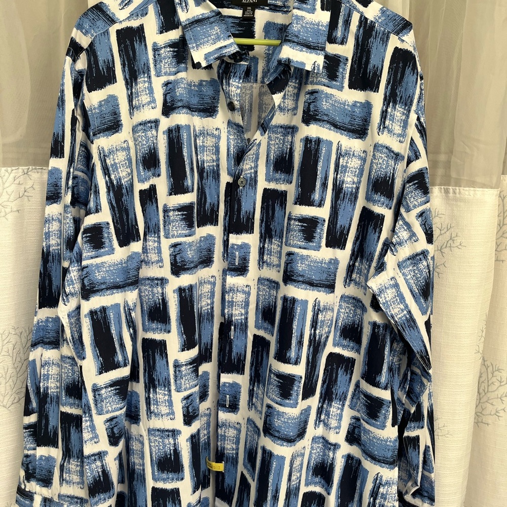 Alfani Blue and White Lightweight Shirt  with Geometric Pattern